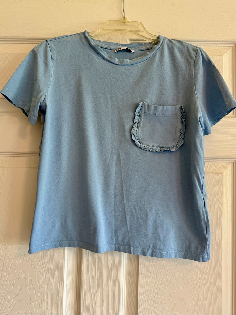 Zara Blue Short-Sleeve Tee with Ruffle Pocket